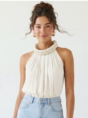 Naked Zebra Ivory Braided Halter Cami